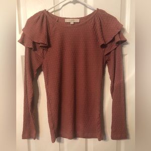 Loft knit top ruffled shoulders rose colored Small